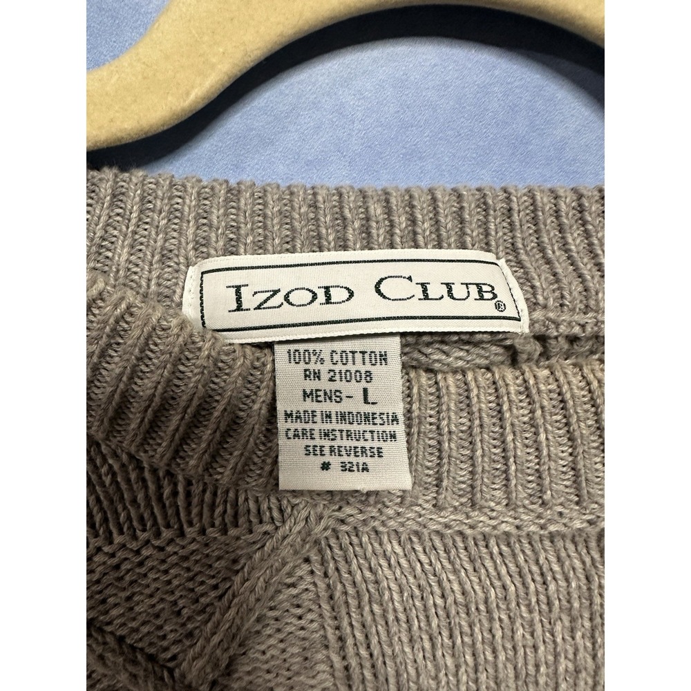 VTG Izod Club Cable Knit Sweater Mens L Tan Long Sleeve Crew Neck - Picture 4 of 4